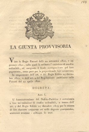 Decreto della Giunta Provvisoria con il quale autorizza l'Amministrazione del …