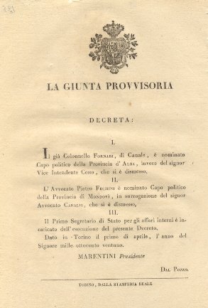 Decreto della Giunta Provvisoria con il quale nomina il già …