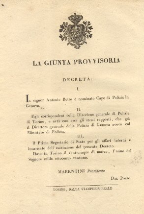 Decreto della Giunta Provvisoria con il quale nomina il signor …