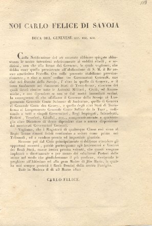 Decreto di Carlo Felice di Savoja nel quale si nominano …
