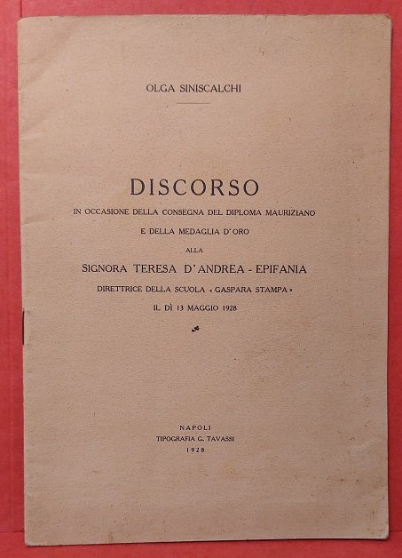 Discorso di Olga Sinicalchi per il diploma Mauriziano e Medaglio …