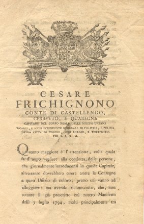 Disposizioni di Cesare Frichignono circa la consegna all'Uffizio di qualunque …