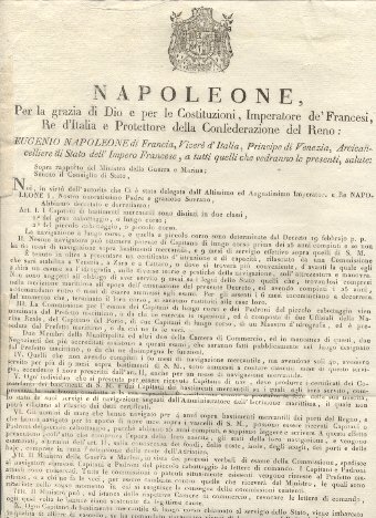Editto napoleonico che decreta che i Capitani di Bastimenti mercantili …