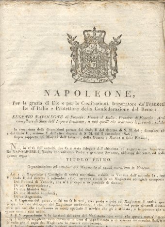 Editto napoleonico che decreta l'Organizzazione ed attributi del Magistrato di …