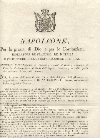 Editto napoleonico che decreta le somme dovute al Tesoro dai …