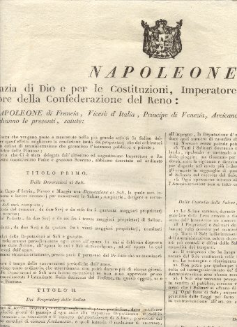 Editto napoleonico che regola l'amministrazione delle Saline dell'Istria.