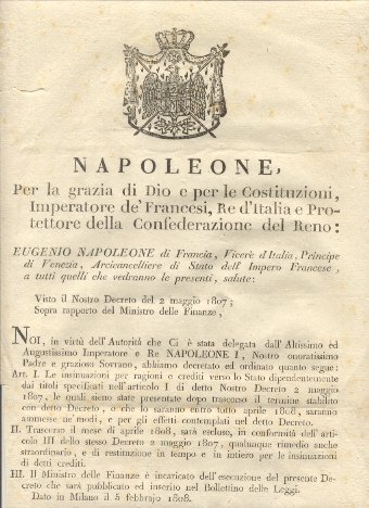 Editto napoleonico per la presentazione delle insinuazioni per ragioni e …