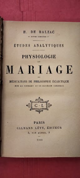 Etudes analytiques physiologie de mariage.