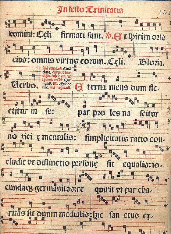 Foglio di antifonario con musica gregoriana.