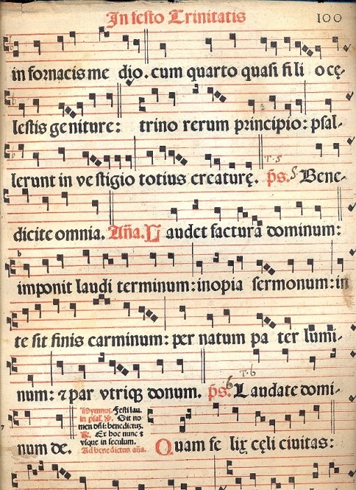 Foglio di antifonario con musica gregoriana.