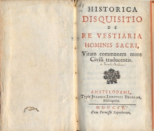 Historica disquisitio de re vestiaria hominis sacri, vitam communem more …