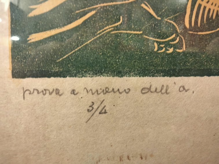 Il cavallo bizzarro (studio). Xilografia in verde.