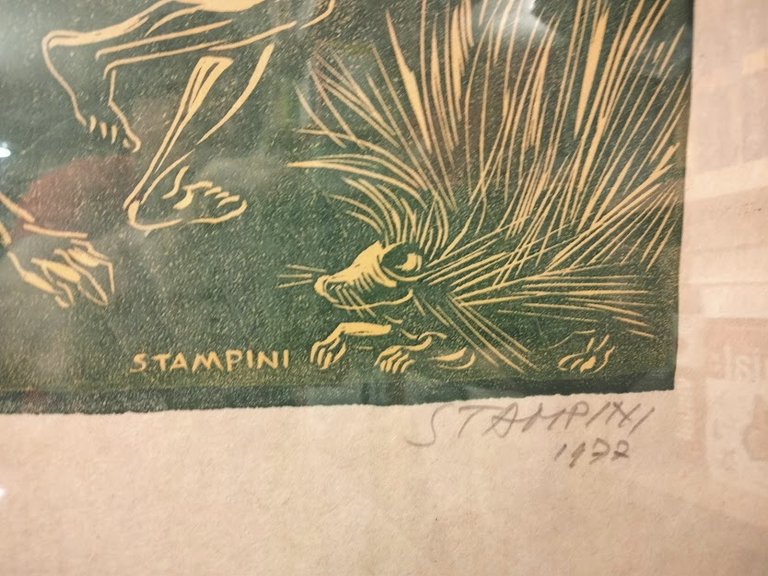 Il cavallo bizzarro (studio). Xilografia in verde.