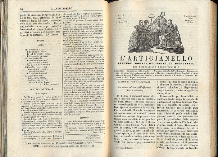 L'artigianello. Letture morali, religiose ed istruttive per l'educazione delle famiglie. …