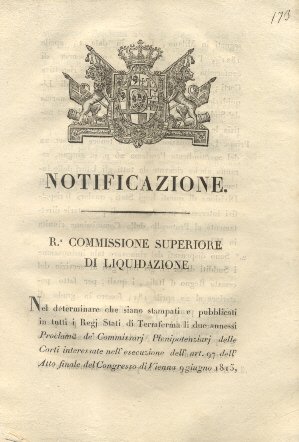 La Regia Commissione superiore di liquidazione determina che siano stampati …