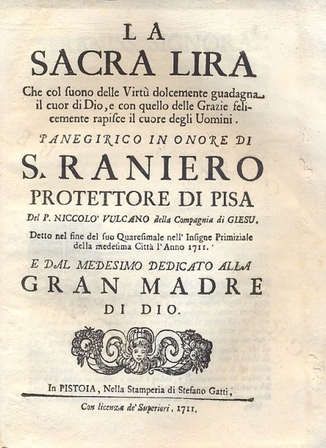 La Sacra Lira che col suono delle Virtù dolcemente guadagna …