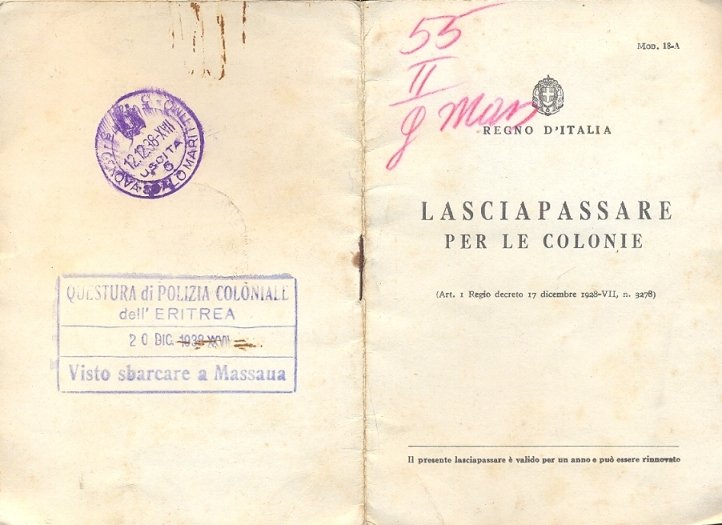 Lasciapassare per le Colonie.