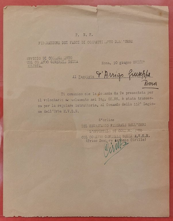 Lettere riguardo all'Arruolamento Volontario nelle Camicie Nere. | Immagine Gallery 3