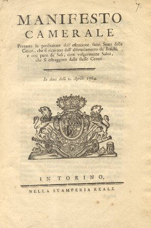 Manifesto Camerale circa la proibizione dell'estarzione fuori Stato delle Ceneri.2 …