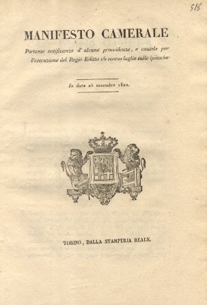 Manifesto camerale della regia camera de'Conti incaricati da S. M. …