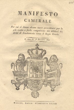 Manifesto camerale per cui si danno alcune nuove provvidenze per …