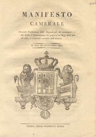 Manifesto camerale portane notificanza delle disposizioni da osservarsi, e dei …