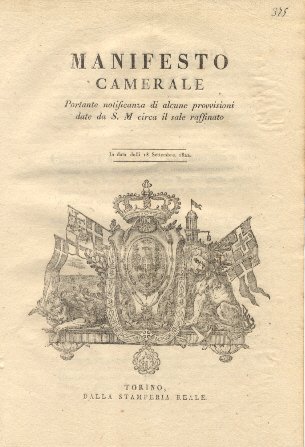 Manifesto camerale portante notificanza di alcune provvisioni data da S. …