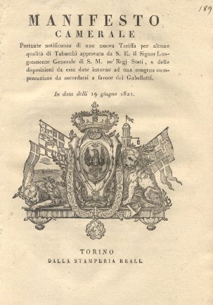 Manifesto camerale portante notificanza di una nuova Tariffa per alcune …