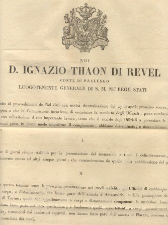 Manifesto col quale D. Ignazio Thaon Di Revel Luogotenente Generale …