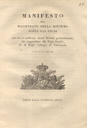 Manifesto del Magistrato della Riforma sopra gli Studi con cui …