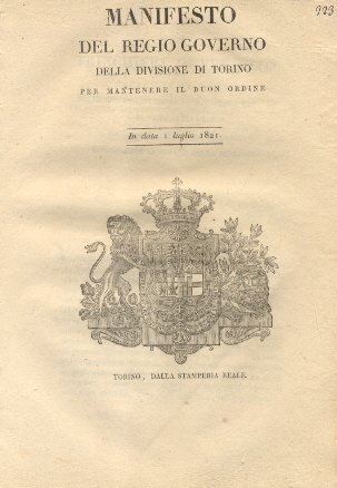 Manifesto del Regio Governo della divisione di Torino col quale …