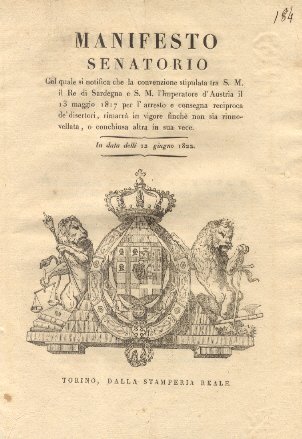 Manifesto Senatorio col quale si notifica che la convenzione stipulata …