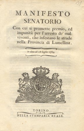 Manifesto senatorio con cui si promette il premio per l'arresto …