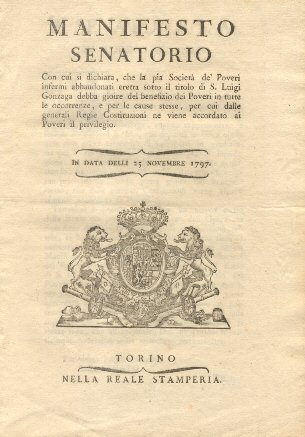 Manifesto Senatorio con cui viene accordata alla Società de' Poveri …