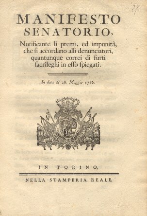Manifesto Senatorio notificante li premj ed impunità che si accordano …