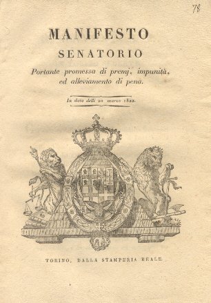 Manifesto Senatorio portante promessa di premj, impunità, ed alleviamento di …