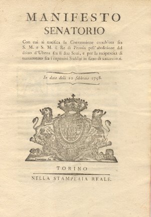Manifesto Senatorio riguardo la notifica per l'abolizione del diritto d'Ubena.10 …