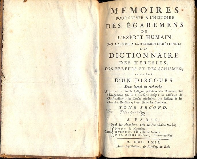 Memoires pour servir a l' Histoire des Egaremes de l' …