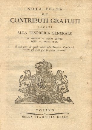 Nota Terza de' contributi gratuiti recati alla Tesoreria Generale e …