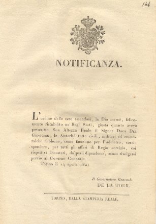 Notificanza con la quale si ristabilisce l'ordine delle cose.