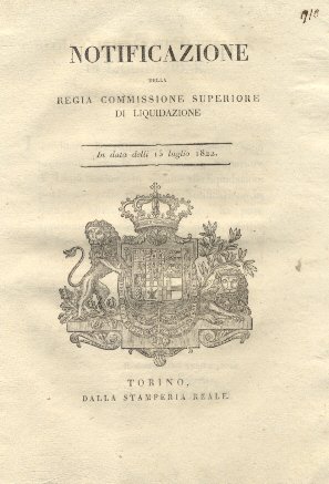 Notificazione della regia commissione superiore di liquidazione con la quale …