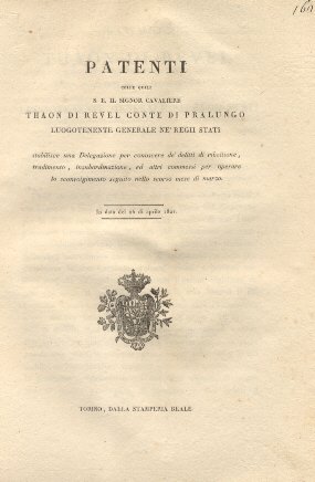 Patenti colle quali S. E. il Signor Cavaliere Thaon di …