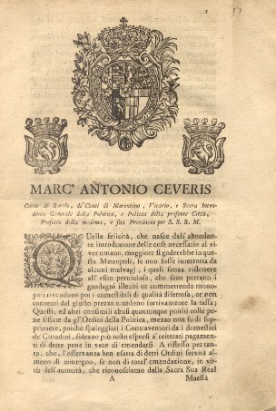 Provvedimenti del Conte Marc' Antonio Ceveris riguardo le disposizioni da …