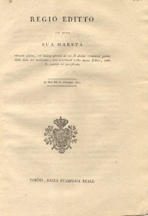 Reggio Editto col quale Sua Maestà concede piena, ed intima …
