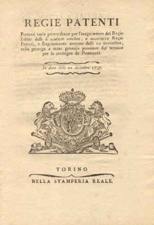 Regie Patenti circa provvidenze per le consegne dei possessori. 22 …
