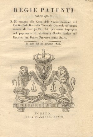 Regie patenti colle quali S. M. alla Cassa dell'Amministrazione del …