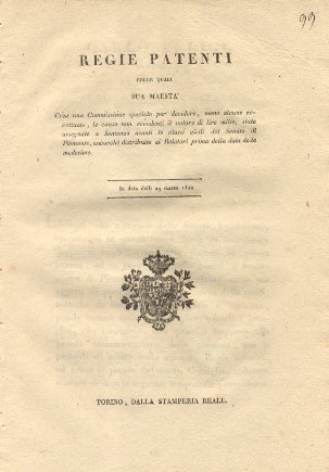 Regie Patenti colle quali Sua Maestà crea una Commissione speciale …