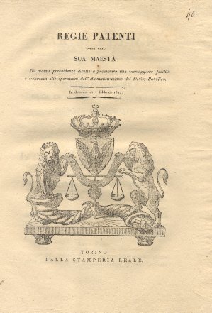 Regie patenti colle quali Sua Maestà dà alcune provvidenze dirette …