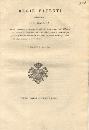 Regie patenti con le quali S.M. manda osservarsi l'annessa Tariffa …