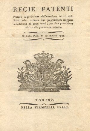 Regie Patenti riguardo la proibizioni dell'estrazione de risi Dallo Stato.21 …